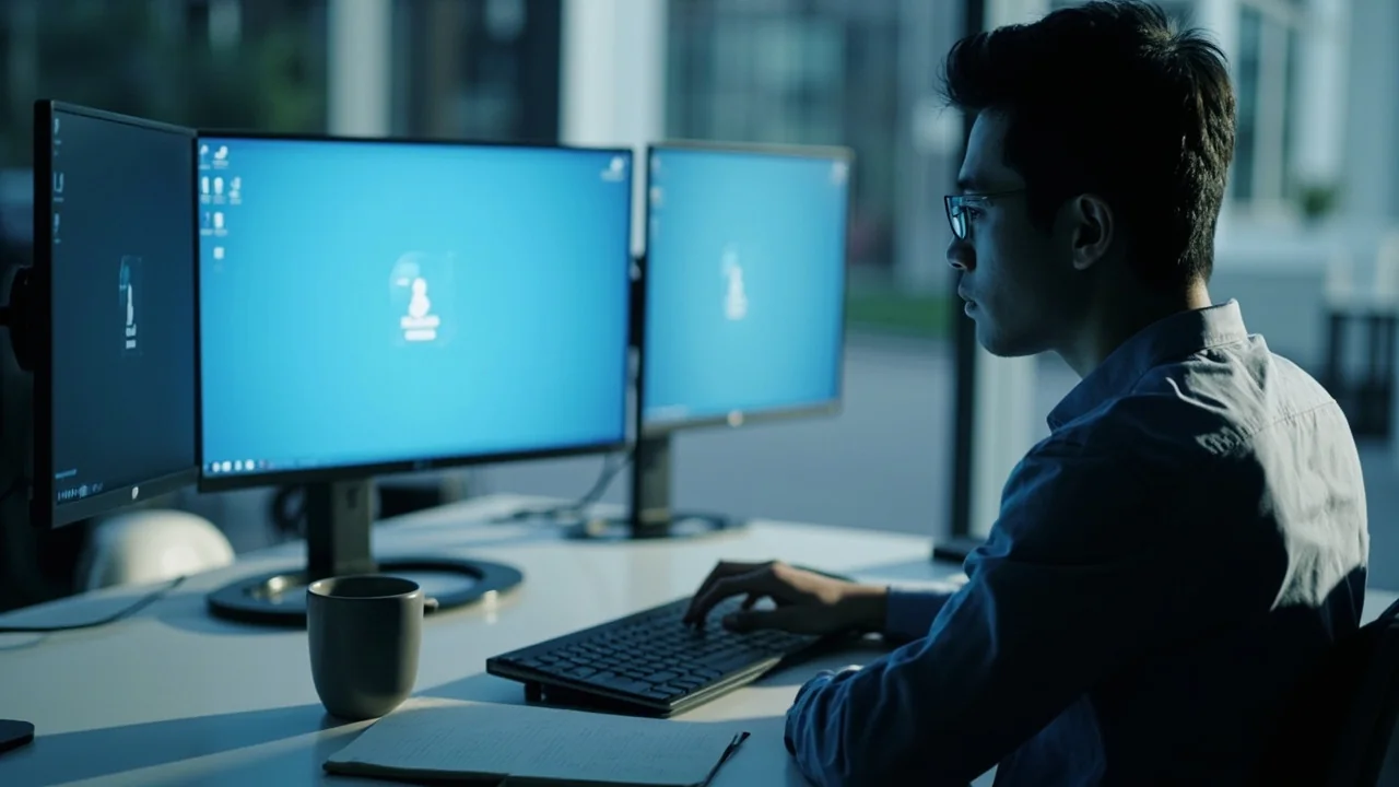 Tutorial pair of monitors on a desk