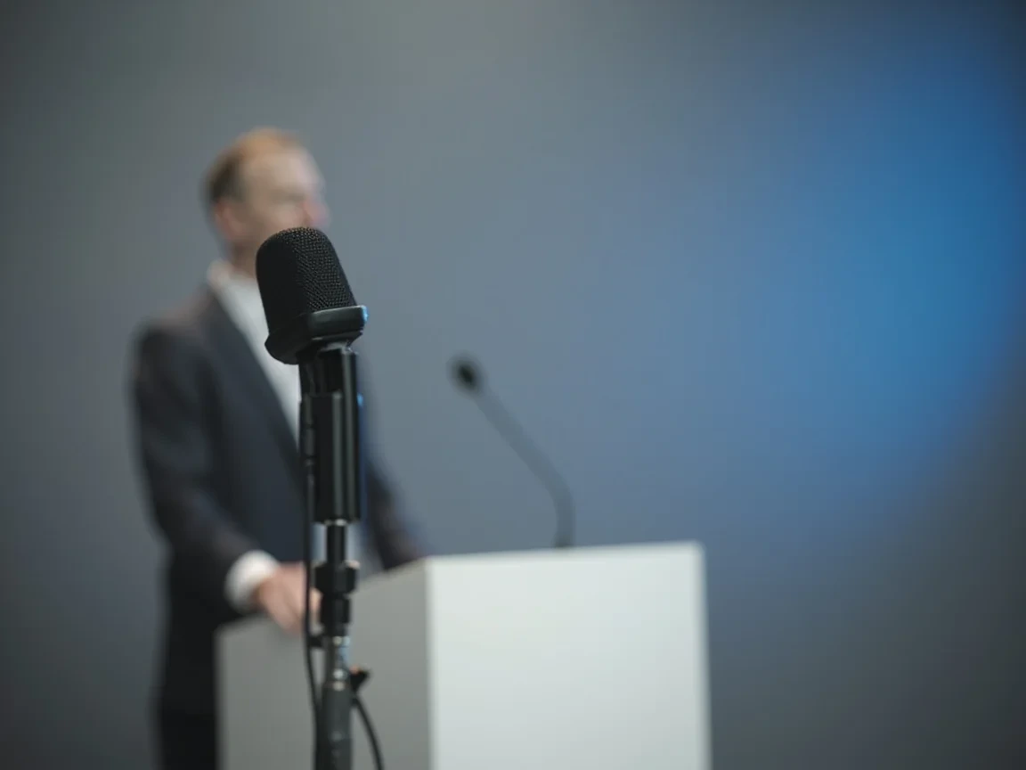 Press conference microphone at a podium
