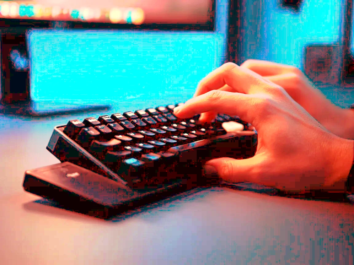 Player's hands resting on a mechanical keyboard