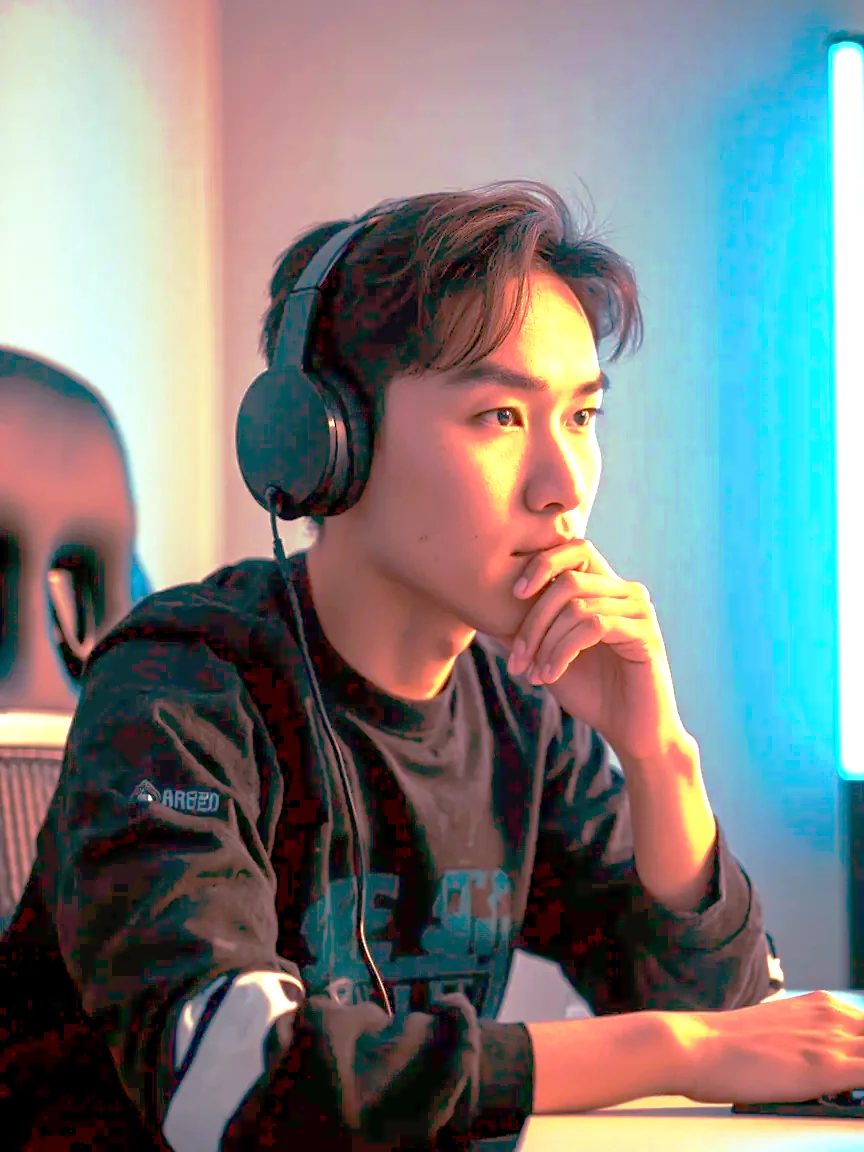 Professional esports player wearing a matte-black headset