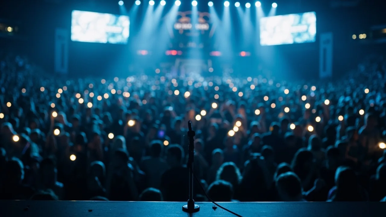 Arena crowd viewed from the stage during a tournament
